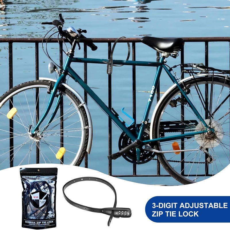 SCMEGA Zip Tie Lock 3-Digit Combo 22in/56cm Adjustable Cable Bike Lock for Café Stop,Lightweight Child-Proof Small Fridge Lock (4Pack) - Image 5